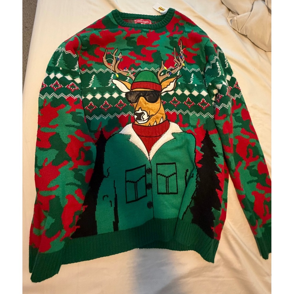 Jollidays Mens 4XB Ugly Christmas Sweater Reindeer Camo Green Red New NWT
